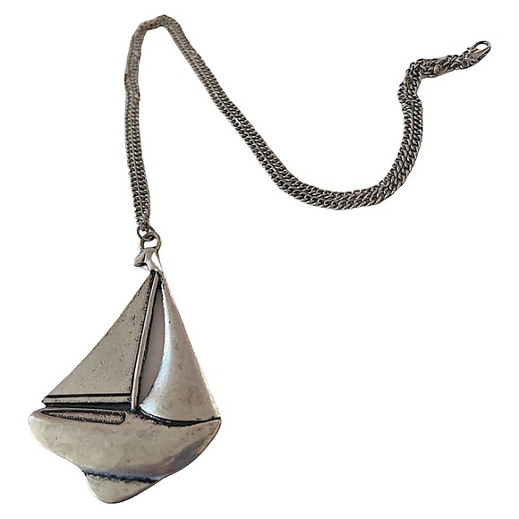 Vintage Sailboat Boat Large Pendant Long Necklace - Picture 5 of 5